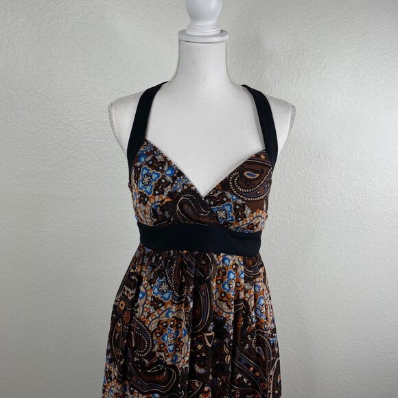 Bisou Bisou Michelle Bohbot Dress Babydoll Halter Maxi Brown Sz 8 Resort Boho - Picture 5 of 13
